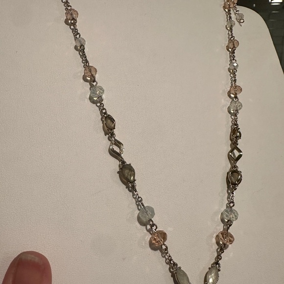 Vintage Gold and Pink Beaded Necklace with Cross - Picture 3 of 7